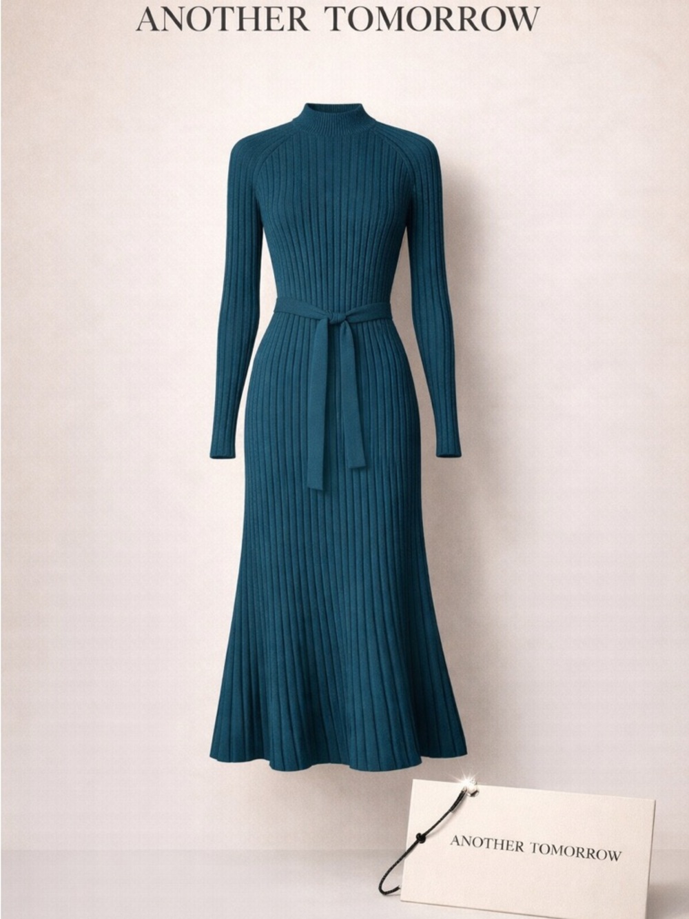 Another Tomorrow Ribbed Knit Flare Dress in ‘Petrol Size M NWT